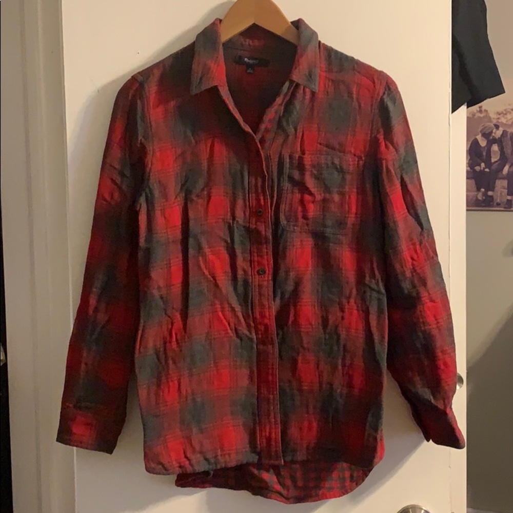 Madewell red and grey flannel button down